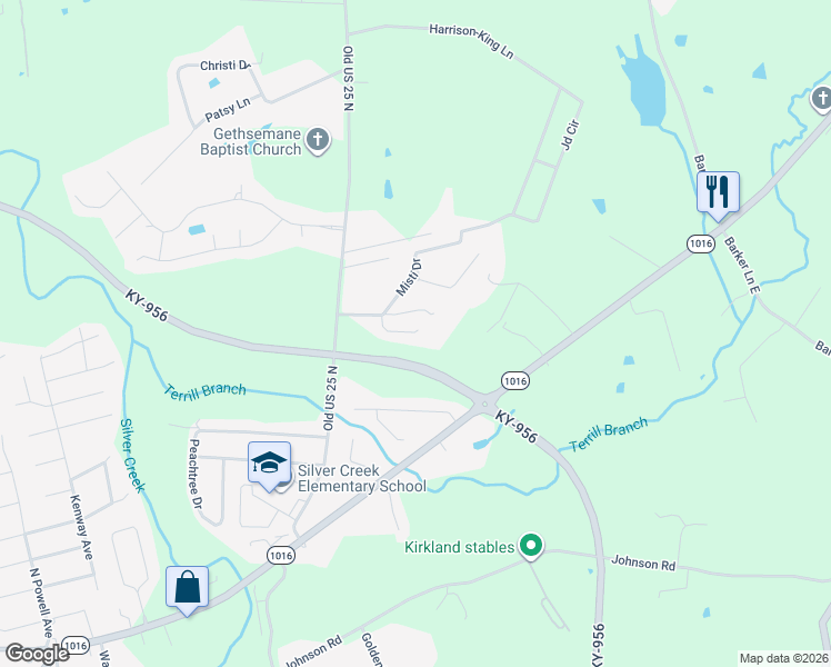 map of restaurants, bars, coffee shops, grocery stores, and more near 114 Allie Court in Berea