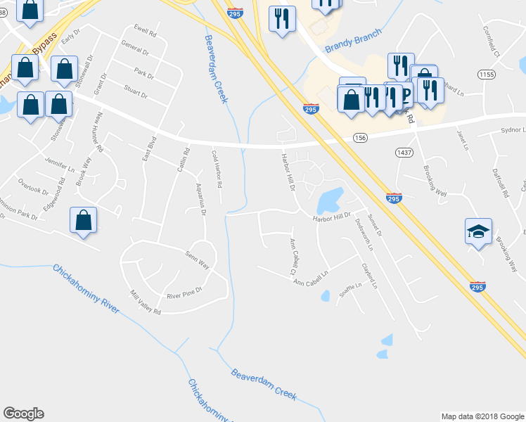 map of restaurants, bars, coffee shops, grocery stores, and more near 7285 Old Cold Harbor Road in Mechanicsville