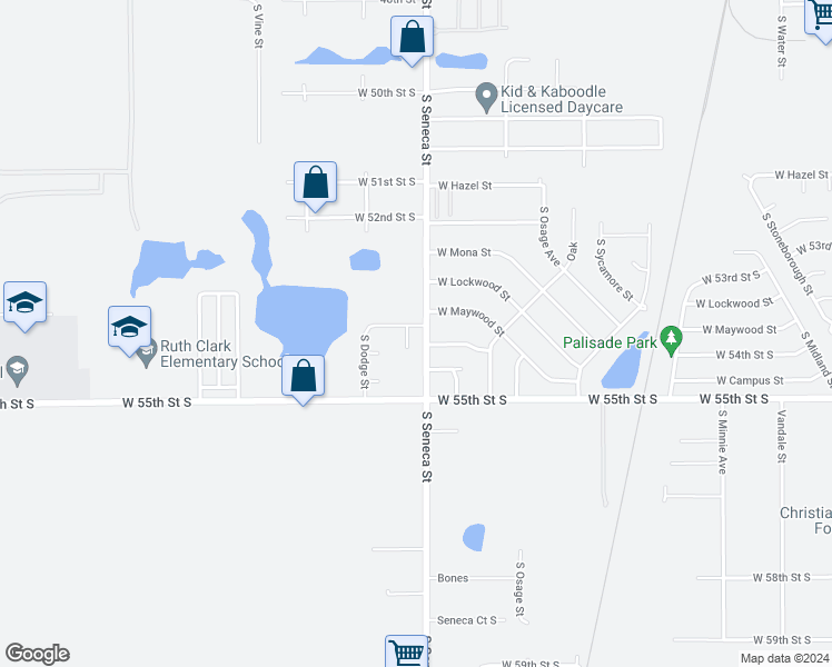 map of restaurants, bars, coffee shops, grocery stores, and more near 1112 West Maywood Street in Wichita