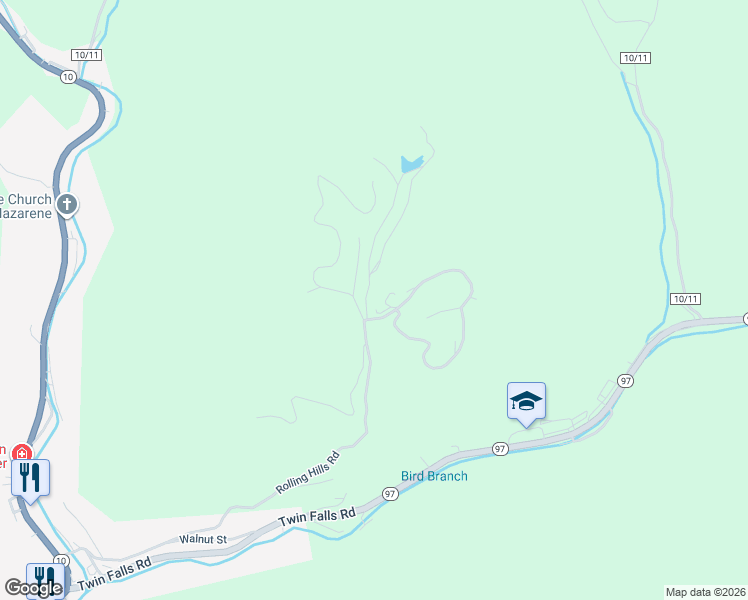 map of restaurants, bars, coffee shops, grocery stores, and more near Rolling Hills Road in Pineville