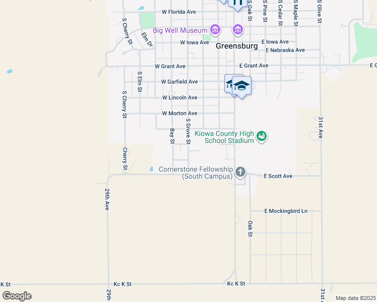 map of restaurants, bars, coffee shops, grocery stores, and more near 1002 South Grove Street in Greensburg