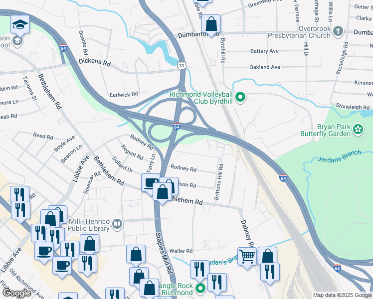 map of restaurants, bars, coffee shops, grocery stores, and more near 4816 Coleman Road in Richmond