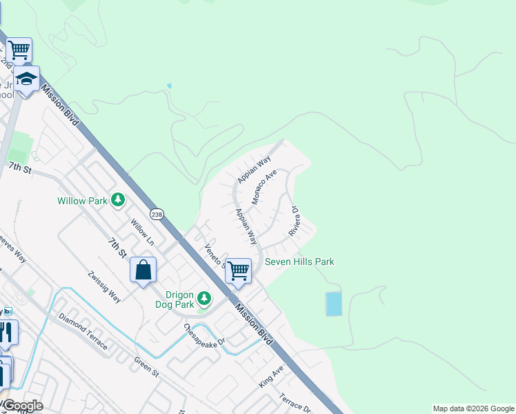 map of restaurants, bars, coffee shops, grocery stores, and more near 365 Monaco Avenue in Union City