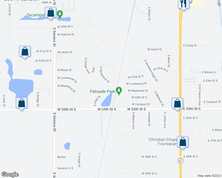 map of restaurants, bars, coffee shops, grocery stores, and more near 5470 South Gold Street in Wichita