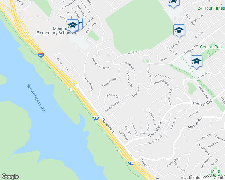 map of restaurants, bars, coffee shops, grocery stores, and more near 17 Estates Drive in Millbrae