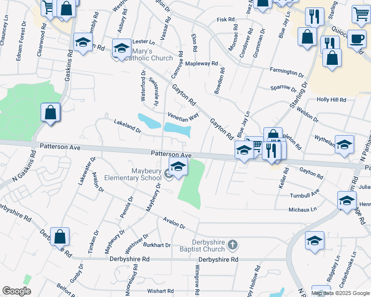 map of restaurants, bars, coffee shops, grocery stores, and more near 9102 Waterford Rhye Circle in Richmond