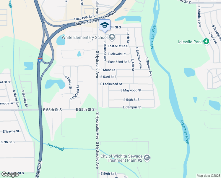 map of restaurants, bars, coffee shops, grocery stores, and more near 1908 East Maywood Street in Wichita