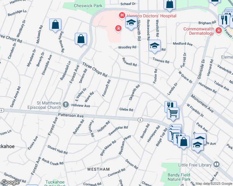map of restaurants, bars, coffee shops, grocery stores, and more near 1207 Hillside Avenue in Richmond