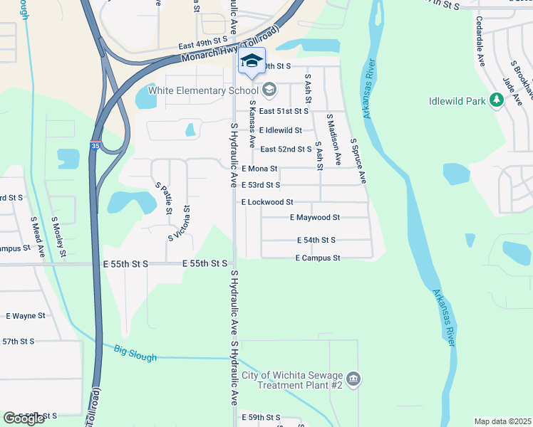 map of restaurants, bars, coffee shops, grocery stores, and more near 1908 East Maywood Street in Wichita
