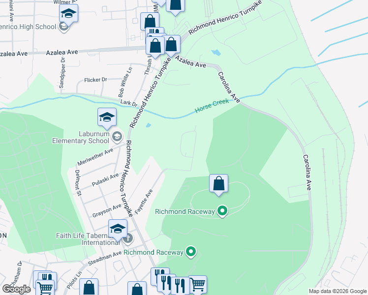 map of restaurants, bars, coffee shops, grocery stores, and more near 4207 Fayette Circle in Richmond