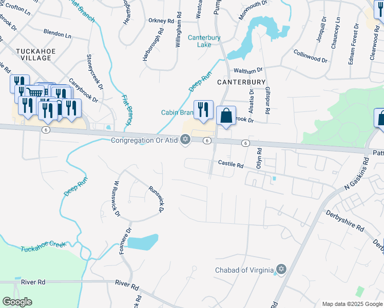 map of restaurants, bars, coffee shops, grocery stores, and more near 900 Pump Road in Richmond
