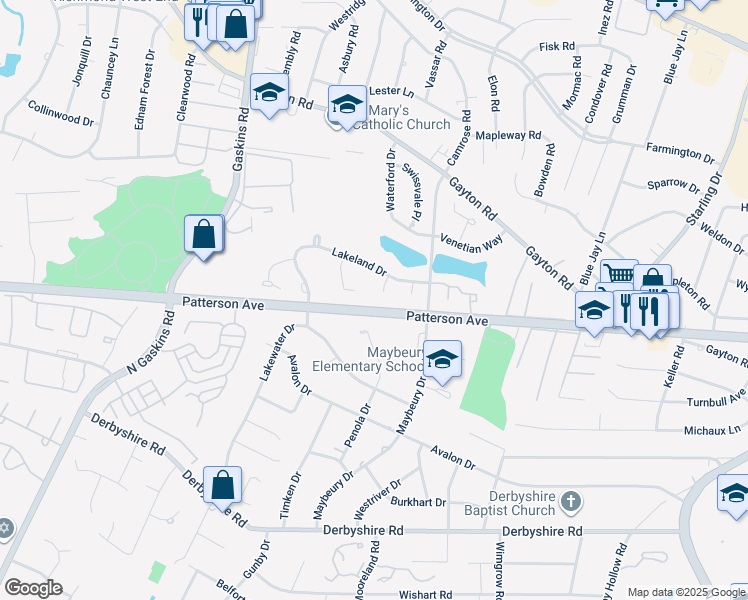 map of restaurants, bars, coffee shops, grocery stores, and more near 9317 Lakeland Court in Richmond