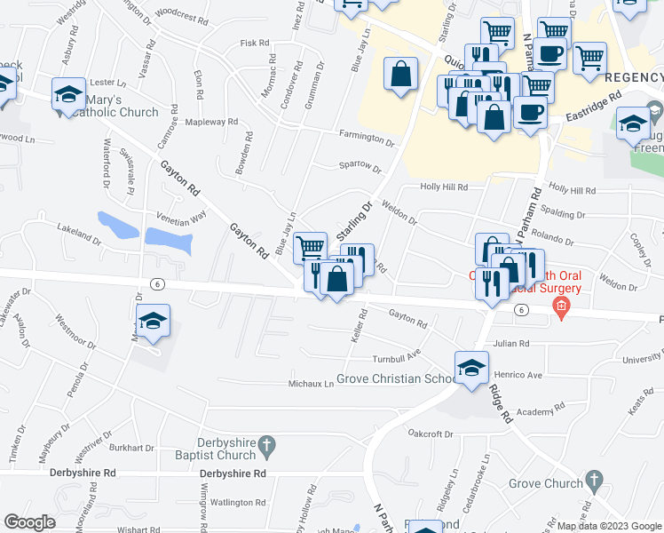 map of restaurants, bars, coffee shops, grocery stores, and more near 8908 Penguin Road in Richmond