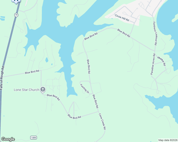 map of restaurants, bars, coffee shops, grocery stores, and more near Blue Bird Road in Falls of Rough