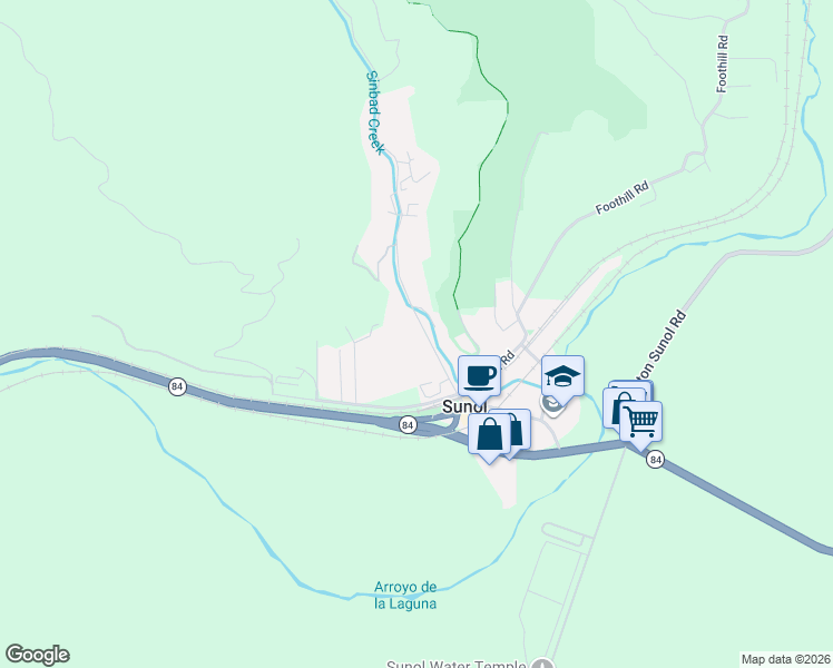 map of restaurants, bars, coffee shops, grocery stores, and more near 126 Kilkare Road in Sunol