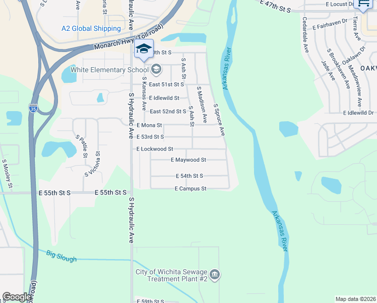 map of restaurants, bars, coffee shops, grocery stores, and more near 5450-5498 Ash in Wichita