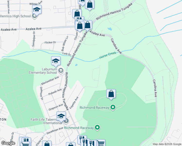 map of restaurants, bars, coffee shops, grocery stores, and more near 4207 Fayette Circle in Richmond