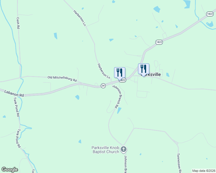 map of restaurants, bars, coffee shops, grocery stores, and more near 2775 Johnson Branch Road in Parksville