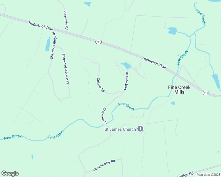 map of restaurants, bars, coffee shops, grocery stores, and more near 2620 Gullane Road in Powhatan