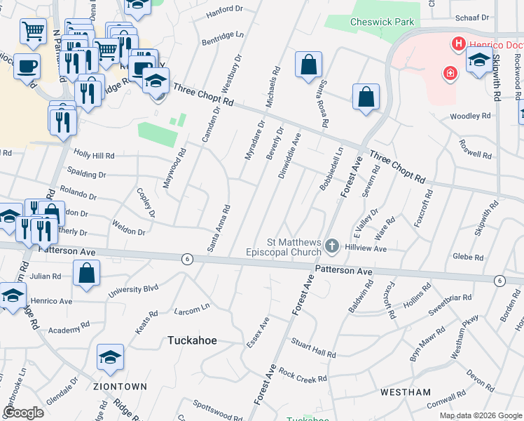 map of restaurants, bars, coffee shops, grocery stores, and more near 1205 Dinwiddie Avenue in Richmond
