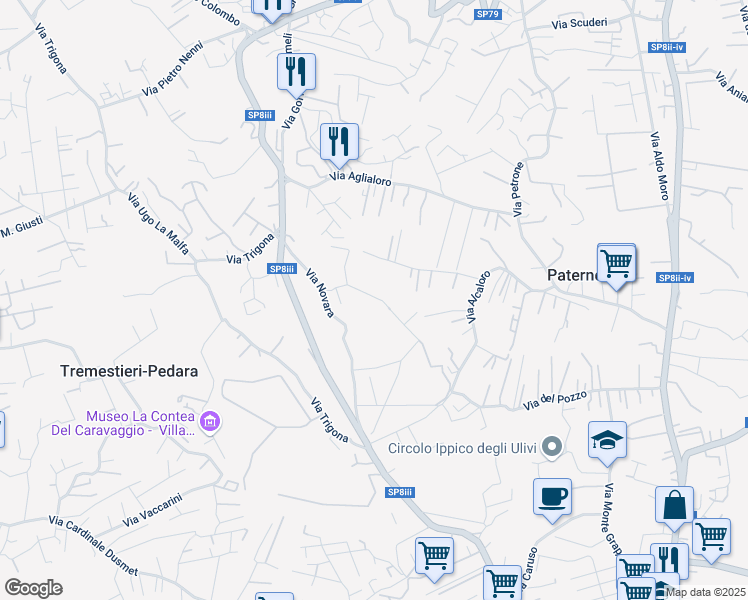 map of restaurants, bars, coffee shops, grocery stores, and more near 16 Via Alghero in San Giovanni La Punta