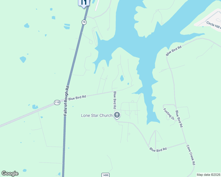 map of restaurants, bars, coffee shops, grocery stores, and more near Blue Bird Road in Falls of Rough