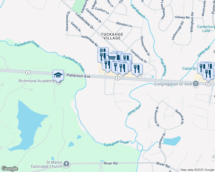 map of restaurants, bars, coffee shops, grocery stores, and more near 1007 Westbriar Drive in Richmond