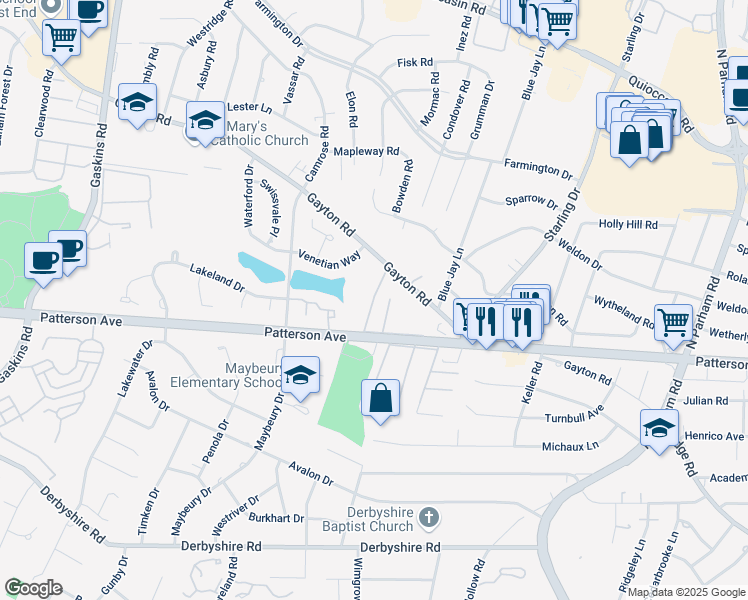 map of restaurants, bars, coffee shops, grocery stores, and more near 9016 Virginia 6 in Henrico