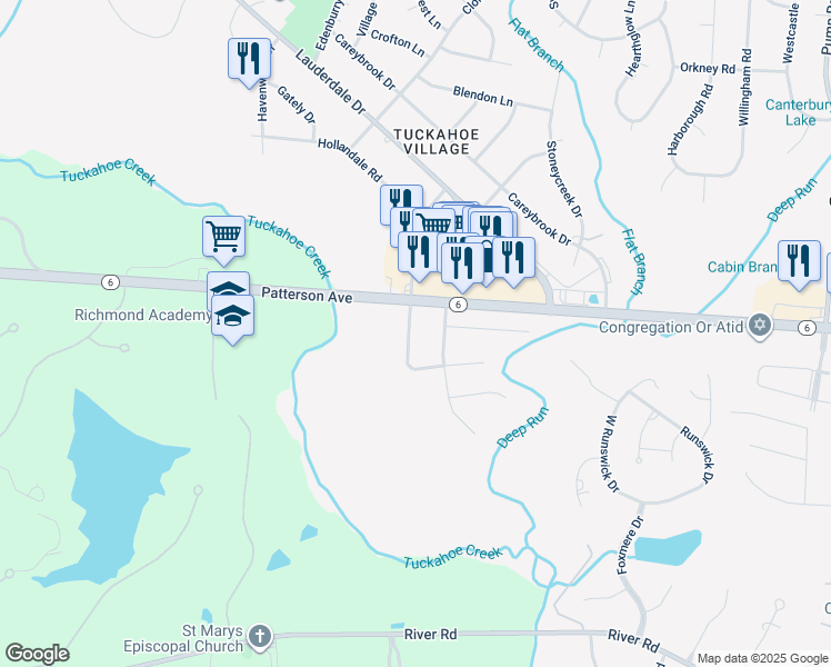 map of restaurants, bars, coffee shops, grocery stores, and more near 1007 Westbriar Drive in Richmond
