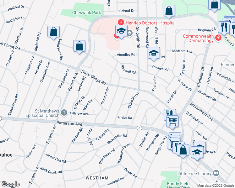 map of restaurants, bars, coffee shops, grocery stores, and more near 1215 Hillside Avenue in Richmond