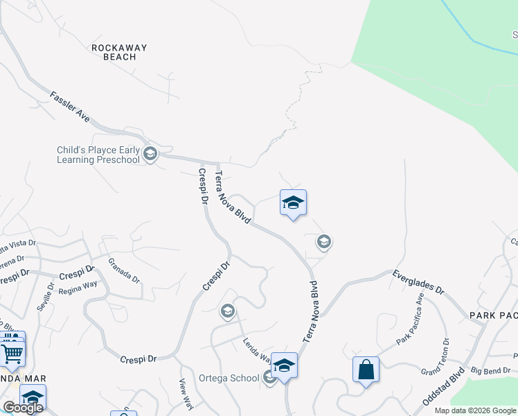 map of restaurants, bars, coffee shops, grocery stores, and more near 1124 Mason Drive in Pacifica