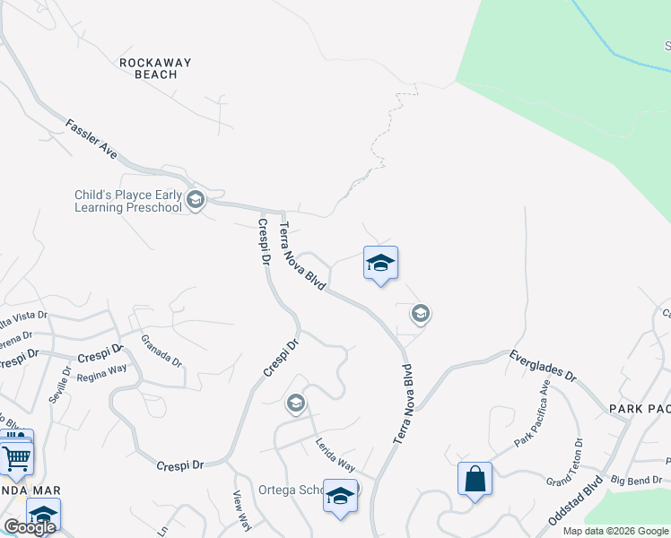 map of restaurants, bars, coffee shops, grocery stores, and more near 1124 Mason Drive in Pacifica