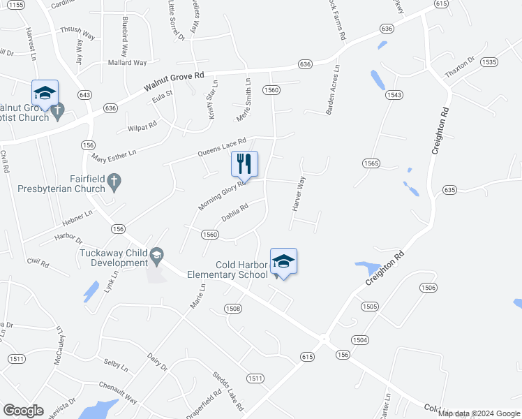 map of restaurants, bars, coffee shops, grocery stores, and more near 7225 Cactus Road in Mechanicsville