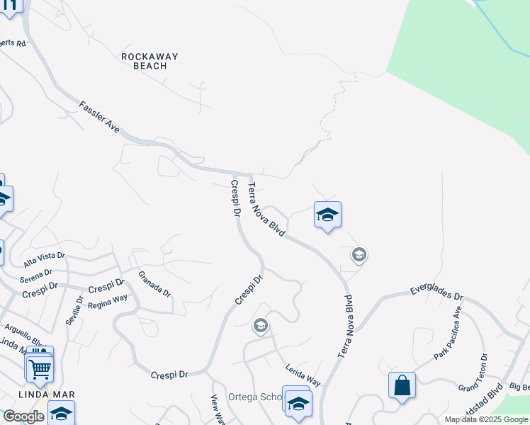 map of restaurants, bars, coffee shops, grocery stores, and more near 1548 Terra Nova Boulevard in Pacifica