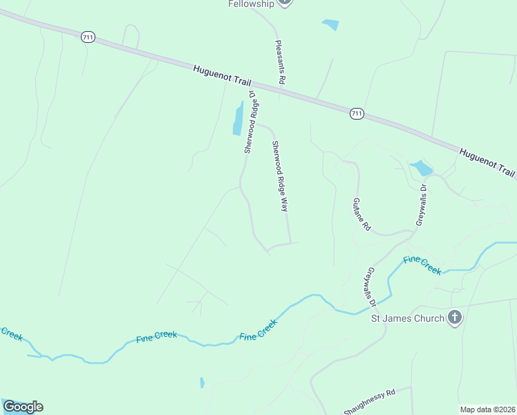 map of restaurants, bars, coffee shops, grocery stores, and more near 3234 Sherwood Ridge Drive in Powhatan