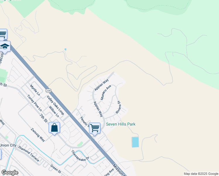 map of restaurants, bars, coffee shops, grocery stores, and more near 431 Monaco Avenue in Union City