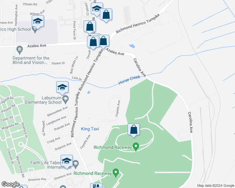 map of restaurants, bars, coffee shops, grocery stores, and more near 4238 Fayette Circle in Richmond