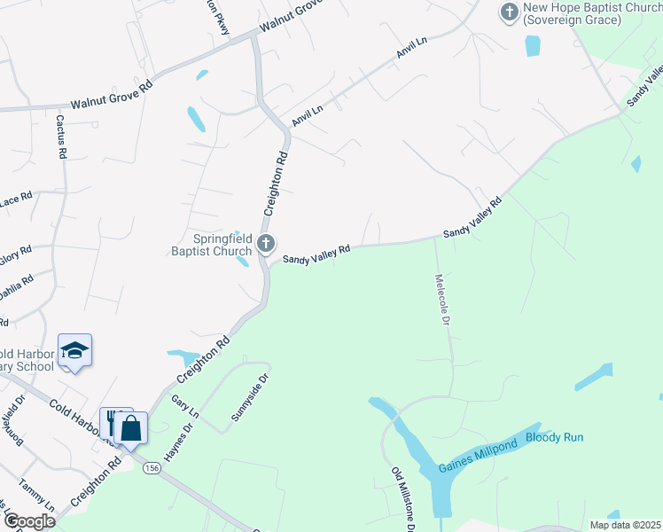 map of restaurants, bars, coffee shops, grocery stores, and more near 6081 Sandy Valley Road in Mechanicsville