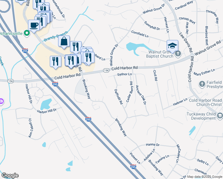 map of restaurants, bars, coffee shops, grocery stores, and more near 7034 Daffodil Rd in Mechanicsville