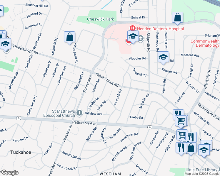 map of restaurants, bars, coffee shops, grocery stores, and more near 1322 Ware Road in Richmond