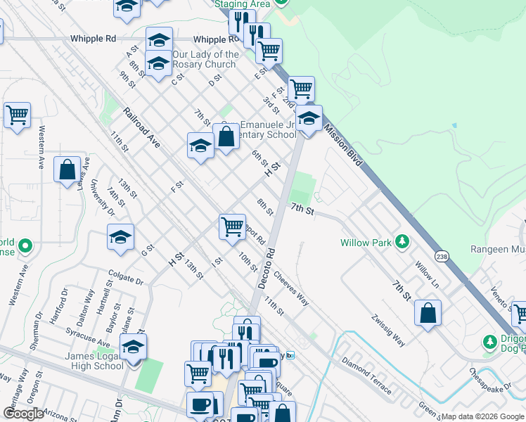 map of restaurants, bars, coffee shops, grocery stores, and more near 33873 8th Street in Union City