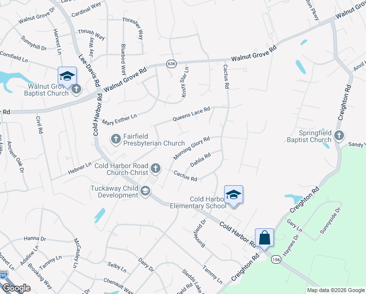 map of restaurants, bars, coffee shops, grocery stores, and more near 6336 Morning Glory Road in Mechanicsville