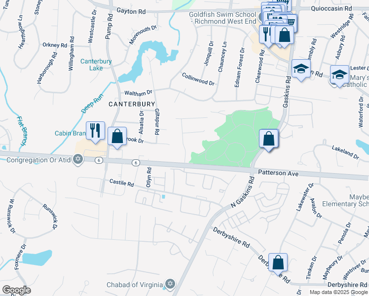 map of restaurants, bars, coffee shops, grocery stores, and more near 1113 Westhampton Glen Dr in Henrico