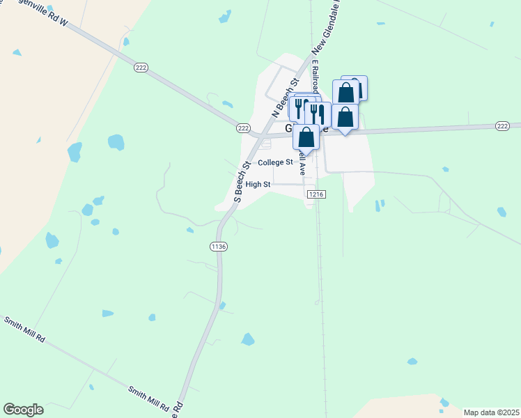 map of restaurants, bars, coffee shops, grocery stores, and more near 129 College Street in Glendale
