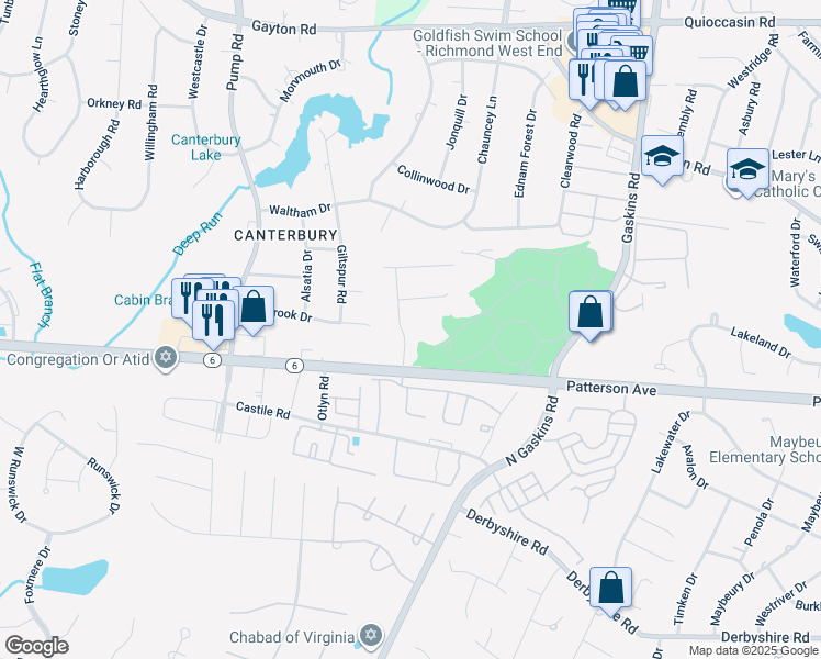 map of restaurants, bars, coffee shops, grocery stores, and more near 1113 Westhampton Glen Dr in Henrico