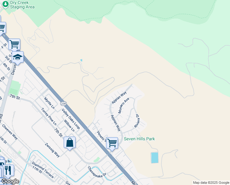 map of restaurants, bars, coffee shops, grocery stores, and more near 436 Appian Way in Union City
