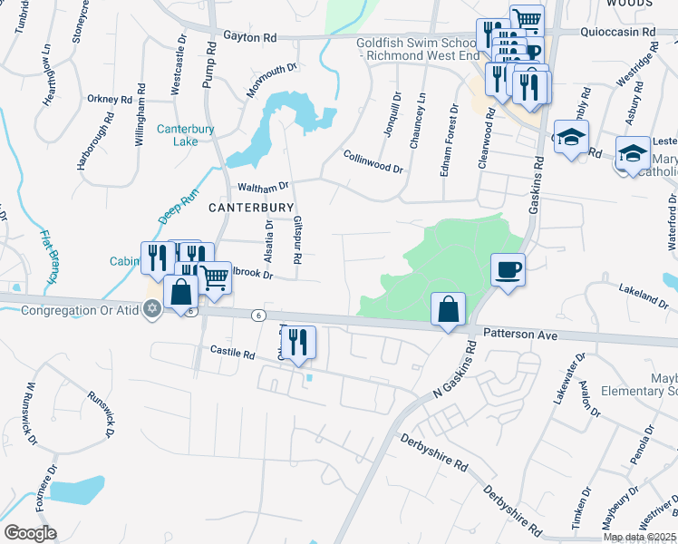 map of restaurants, bars, coffee shops, grocery stores, and more near 1120 Westhampton Glen Drive in Henrico