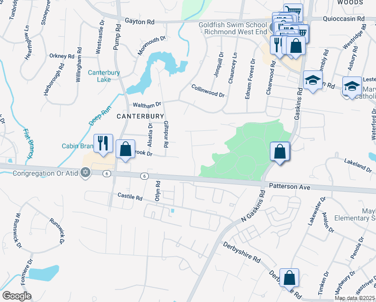 map of restaurants, bars, coffee shops, grocery stores, and more near 1120 Westhampton Glen Drive in Henrico