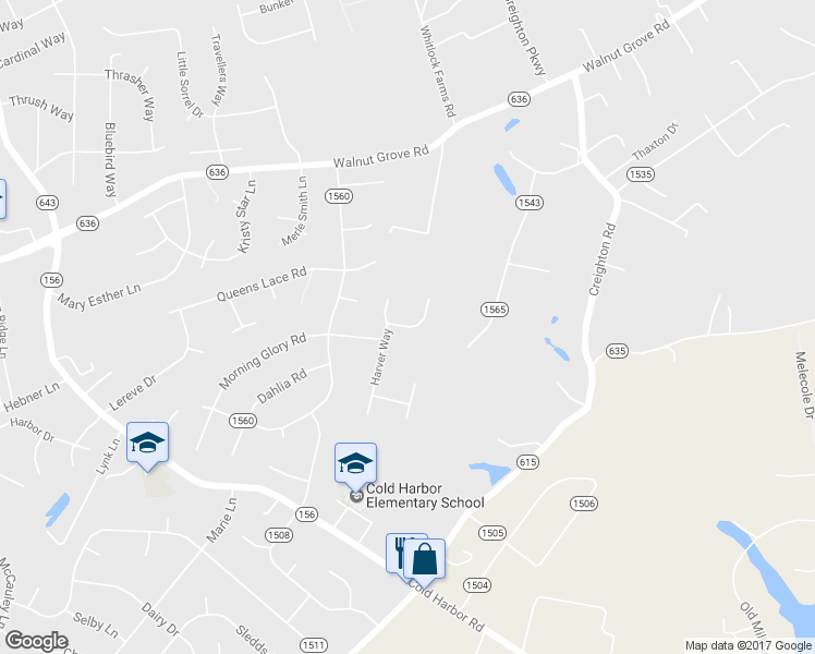 map of restaurants, bars, coffee shops, grocery stores, and more near Morning Breeze Drive in Mechanicsville