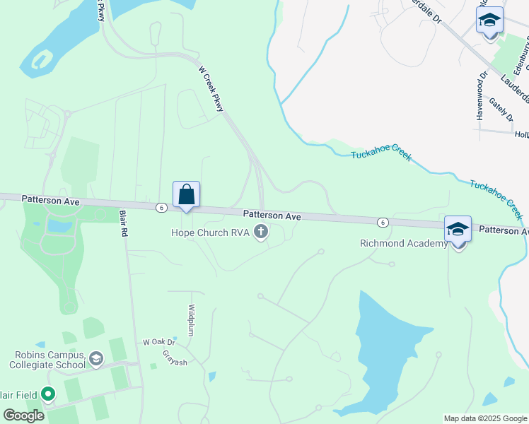 map of restaurants, bars, coffee shops, grocery stores, and more near 12424 Virginia 6 in Henrico